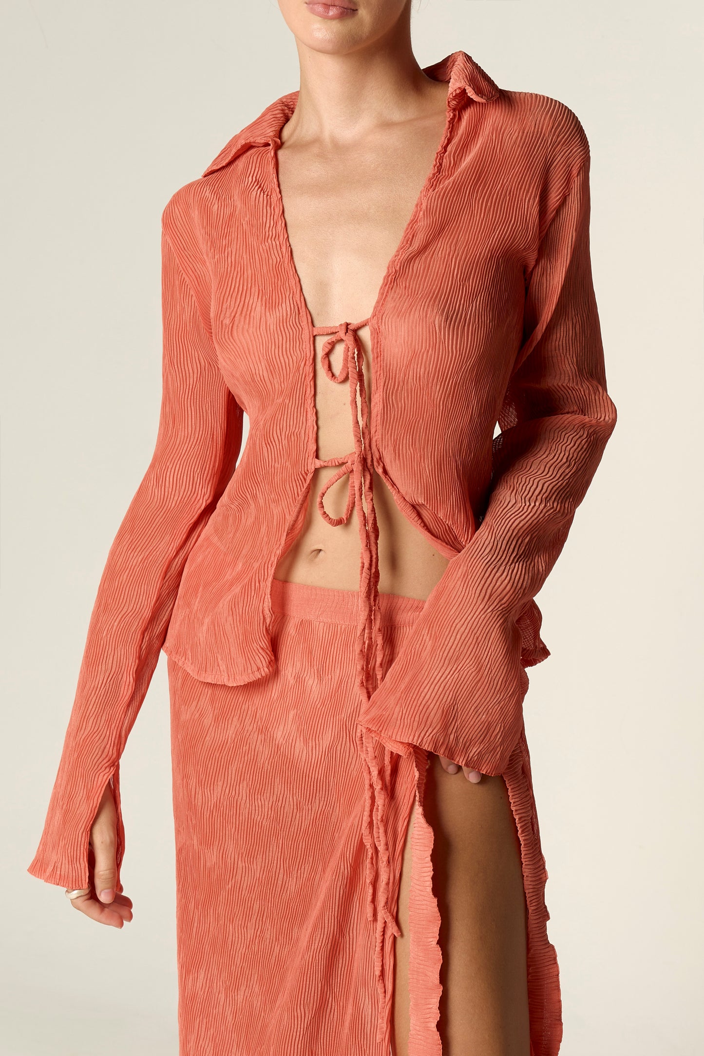 Moonlight Coral tie-blouse
