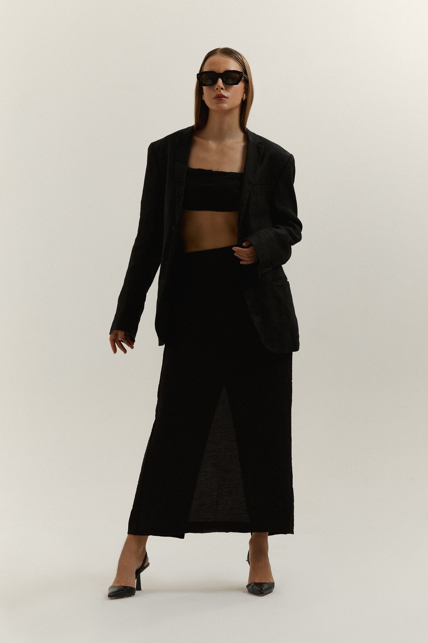 Black linen maxi skirt