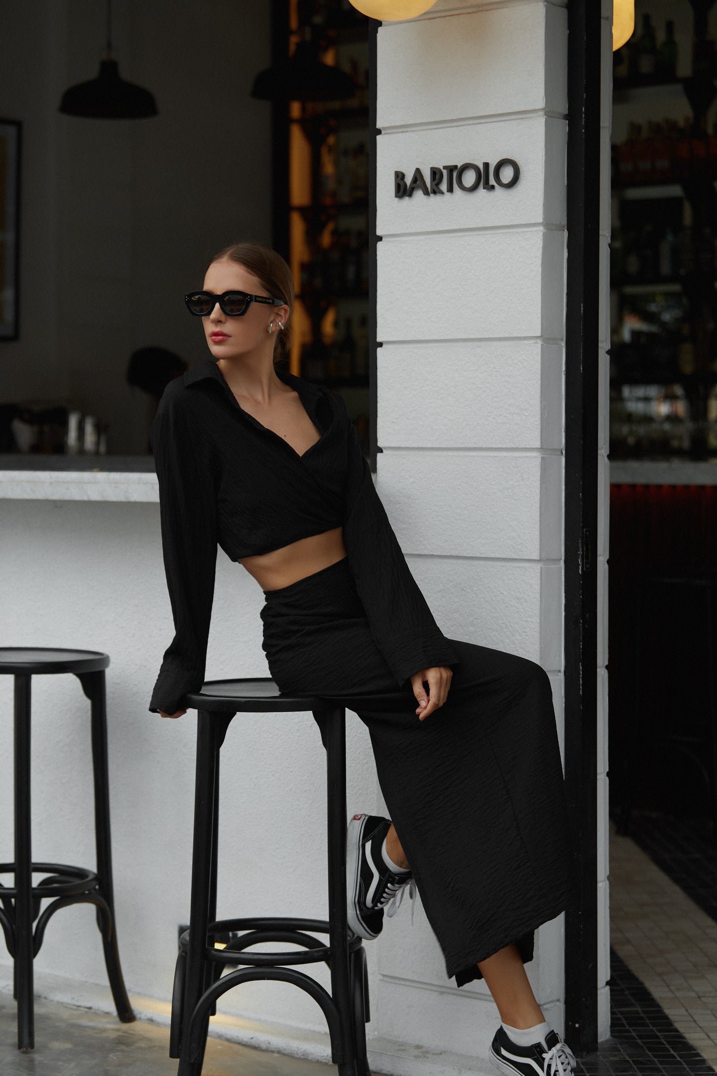 Black linen suit