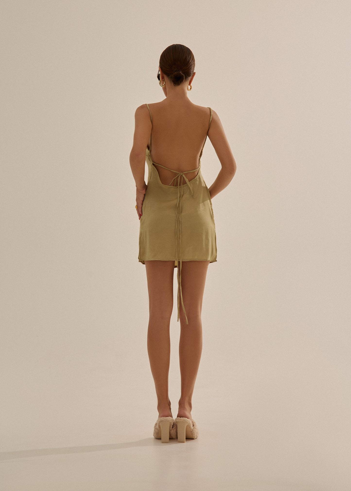 Silk short olive dress
