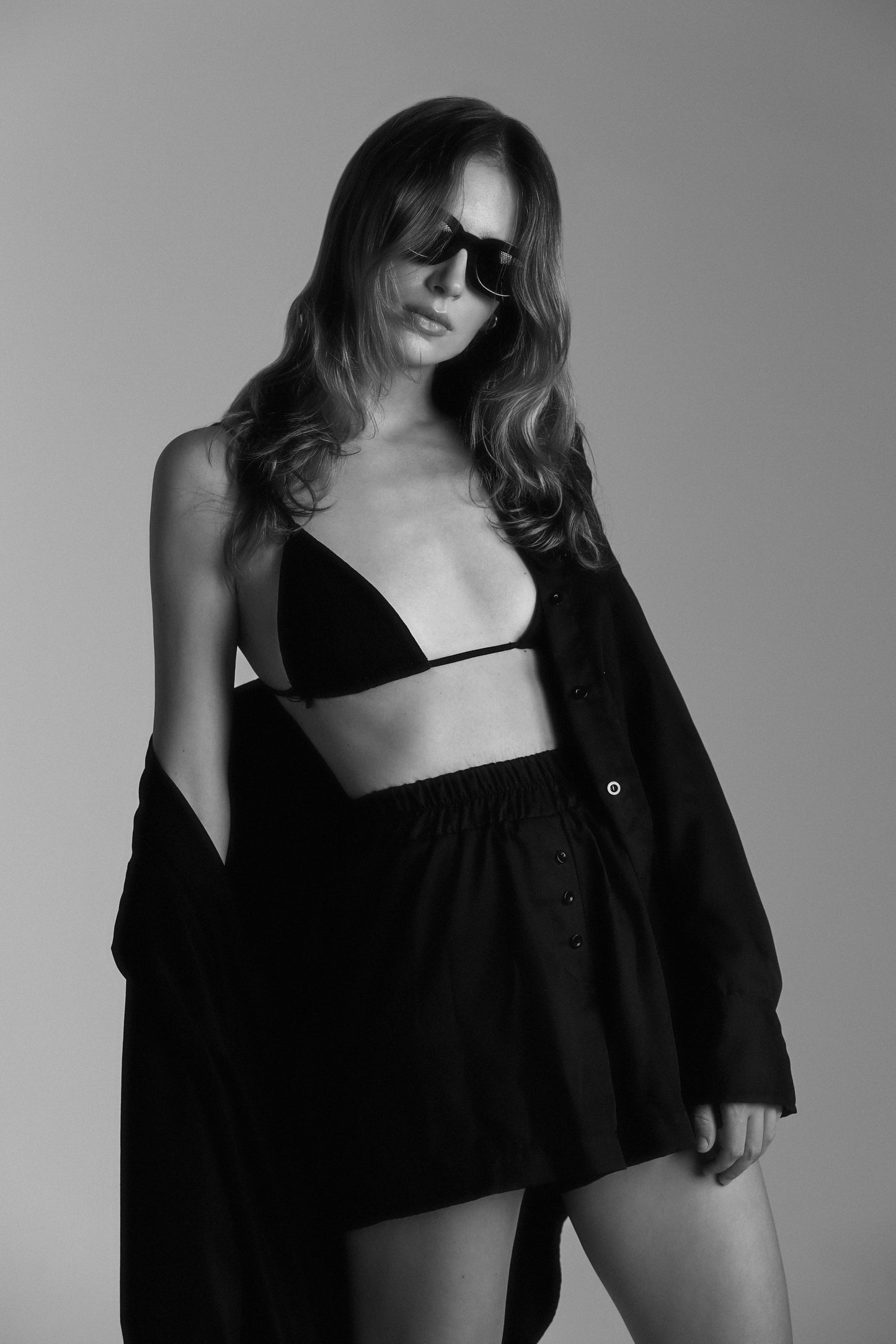 Cotton suit with boxer-shorts and oversized shirt