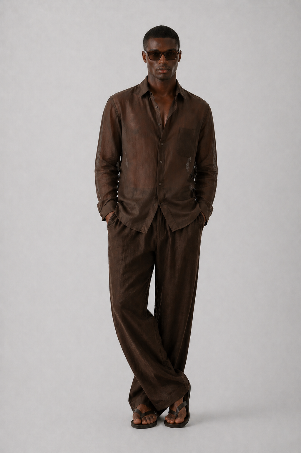 Veil Cotton Shirt Brown, Men