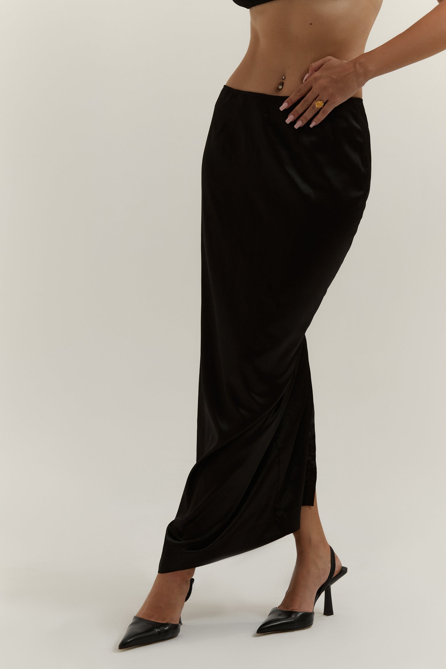 Black silk maxi skirt