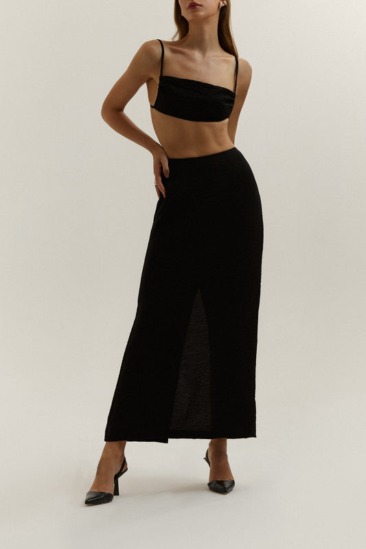 Black linen maxi skirt