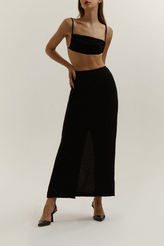 Black linen maxi skirt (for rent)