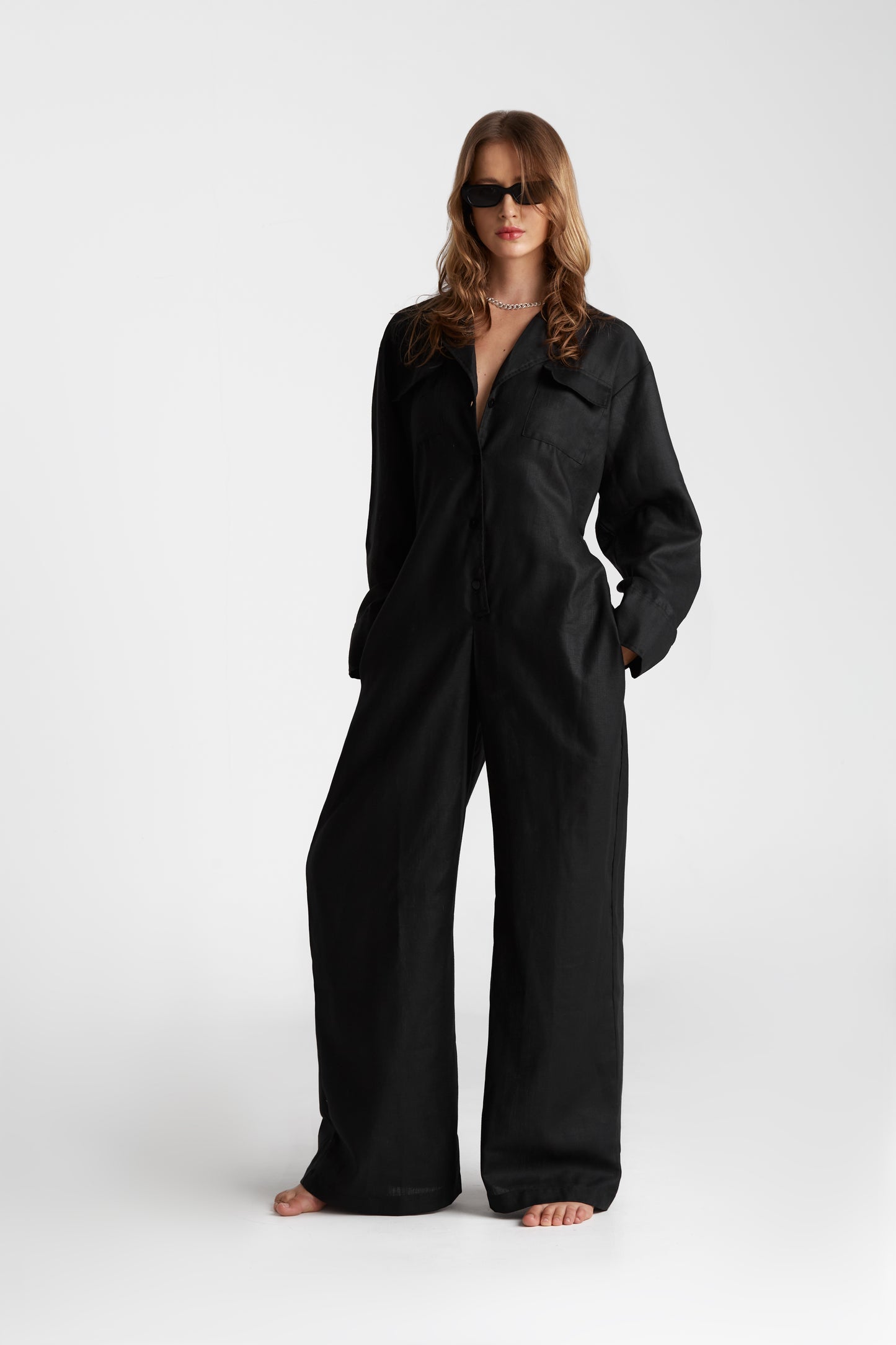 Linen jumpsuit in black