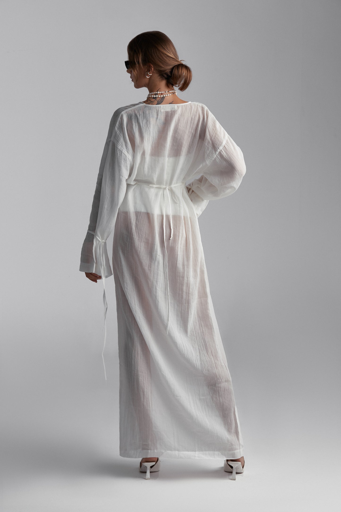 White linen kimono-dress