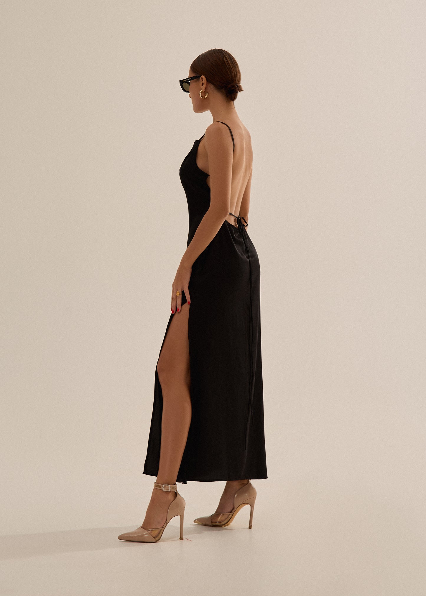 Silk slip dress in black