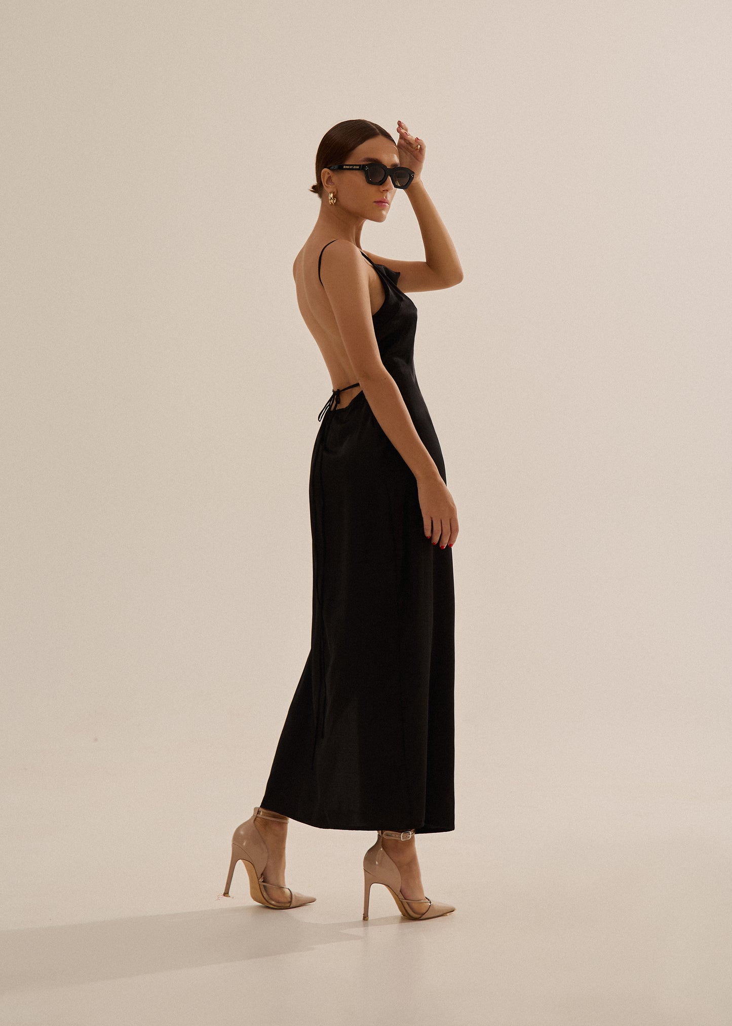 Silk slip dress in black