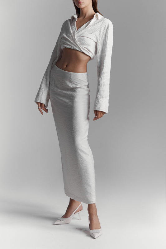 White linen suit ( shirt and  maxi skirt )