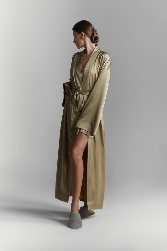 Long silk olive kimono