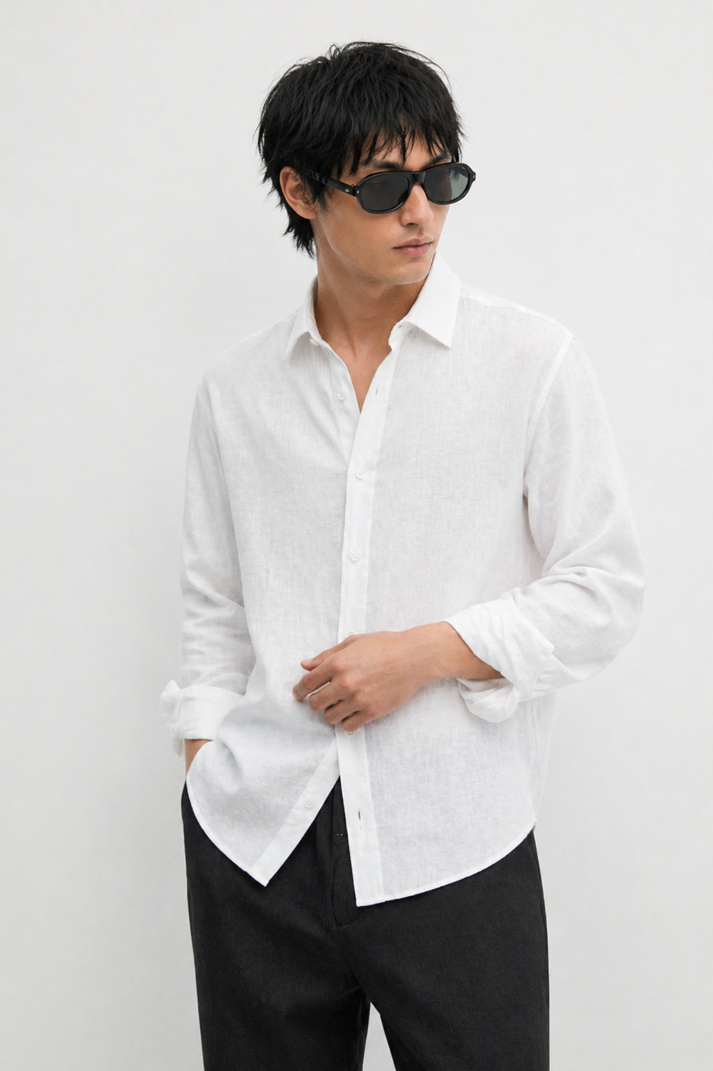 Linen Shirt White, Men