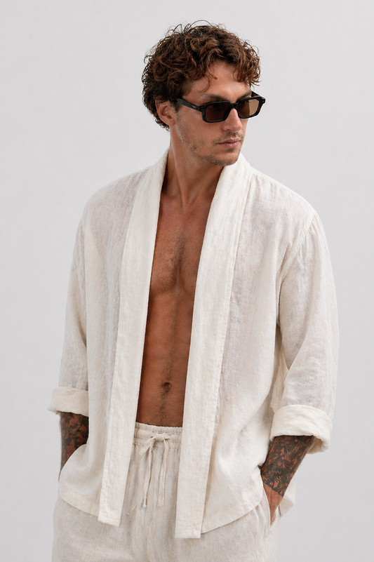 Linen Short Kimono, Men