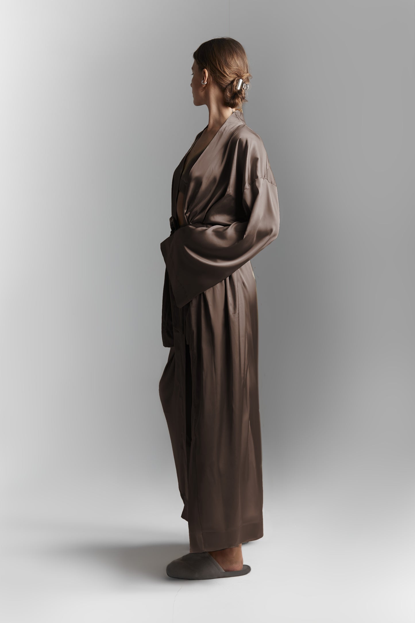 Long silk brown kimono