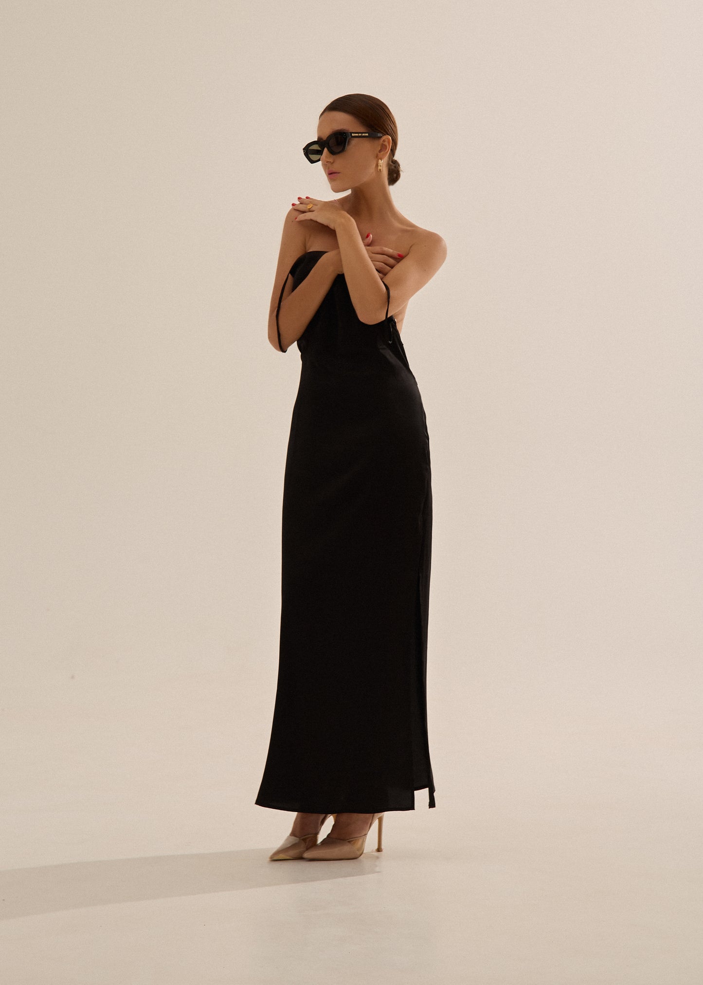 Silk slip dress in black